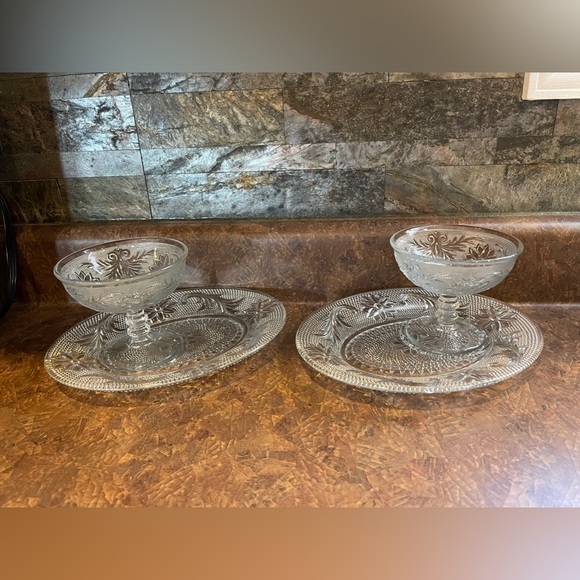 Two vintage Indiana glass CHANTILLY LACE floral snack sets more available - Picture 1 of 11